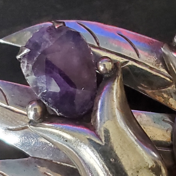 Rare Collectors Valentin Vidaurreta Early Taxco Amethyst Flower Brooch - Picture 9 of 11